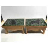 Pair of tile top cat & dog stools