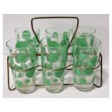 Vintage retro drinking glasses w/wire rack