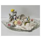 Shabby chic decor pieces & glass tray