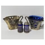 Cobalt blue glass & silverplate table serving set
