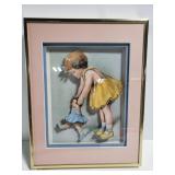 Framed 3-D girl and baby doll art