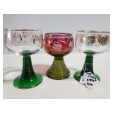 Small glass German goblet trio