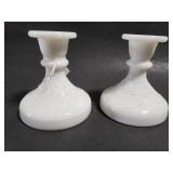 Two milk glass candleholders