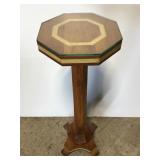 Inlaid wood plant stand pedestal w/ glass top