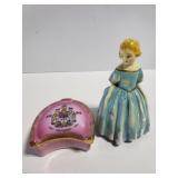 Plater girl figurine and porcelain trinket box