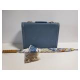Vintage suitcase, umbrella and keys