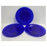 10in round cobalt blue glass plate trio