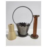 Metal basket with wood spindle