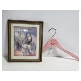 Framed vanity print and wood hanger