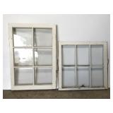 Pair of old white wood six-pane windows