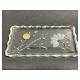 Small etched glass floral crystal perfume tray
