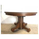 Antique oak base round dining table w/ new top