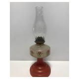 Vintage floral painted oil lamp
