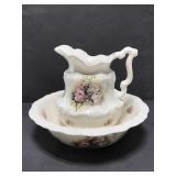 TA Athena ceramic pitcher and basin w/ rose detail