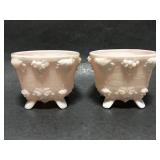 Pair of pink milk glass footed bowls