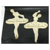 Chalkware ballerina wall plaque art pair