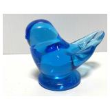 Signed blue glass bird figurine