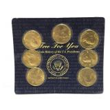 Minted solid brass coins of the US Presidents