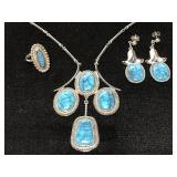 Vintage blue veined costume jewelry set
