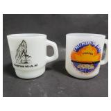 Pair of milk glass souvenir mugs