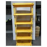 Raid & Off bright yellow rolling display rack