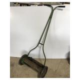 Green vintage hand push reel lawn mower