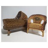 Wicker doll furniture bassinet and chair