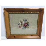 Vintage framed stitch needlepoint art
