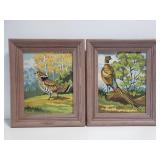 Two quail paint-by-number framed paintings