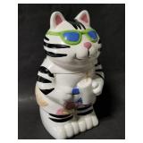 Beach cat ceramic cookie jar