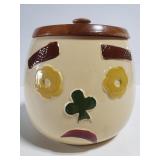 2 face cookie jar with wood lid