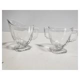 Clear glass sugar bowl and creamer
