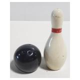 Ceramic bowling ball and pin salt/pepper shakers