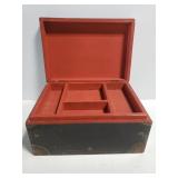 Antique painted wood box with removable tray