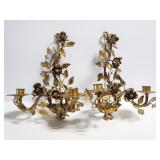 Metal rose and vine wall sconce candleholders