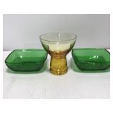 Green & yellow glass candy & nut dishes