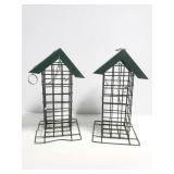 Two metal wire bird feeders