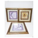 Framed floral print wall art trio