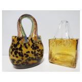 Two vintage glass purse art