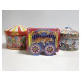 Trio of circus and carousel tins