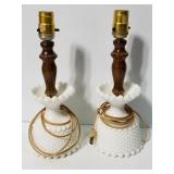 Vintage hobnail glass & wood lamps pair