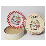 Set of four porcelain chef dessert plates