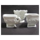 Milk glass sugar & creamer and small bowl