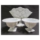 Milk glass vase and bowls