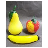 Three art glass fruit pieces