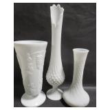 Three milk glass vases