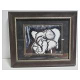 Signed and framed elephant family print