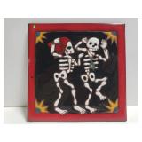 Handpainted skeleton terracotta tile