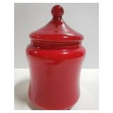 Red glass canister with lid