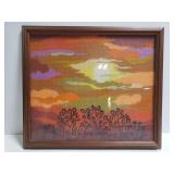 Custom framed embroidered sunset
